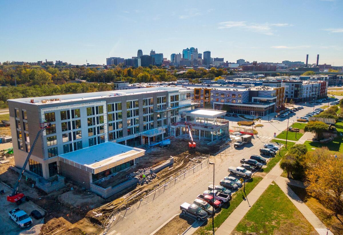 The Origin KC hotel sits west of the KC Current women’s soccer stadium, which is also slated to open in April 2024.