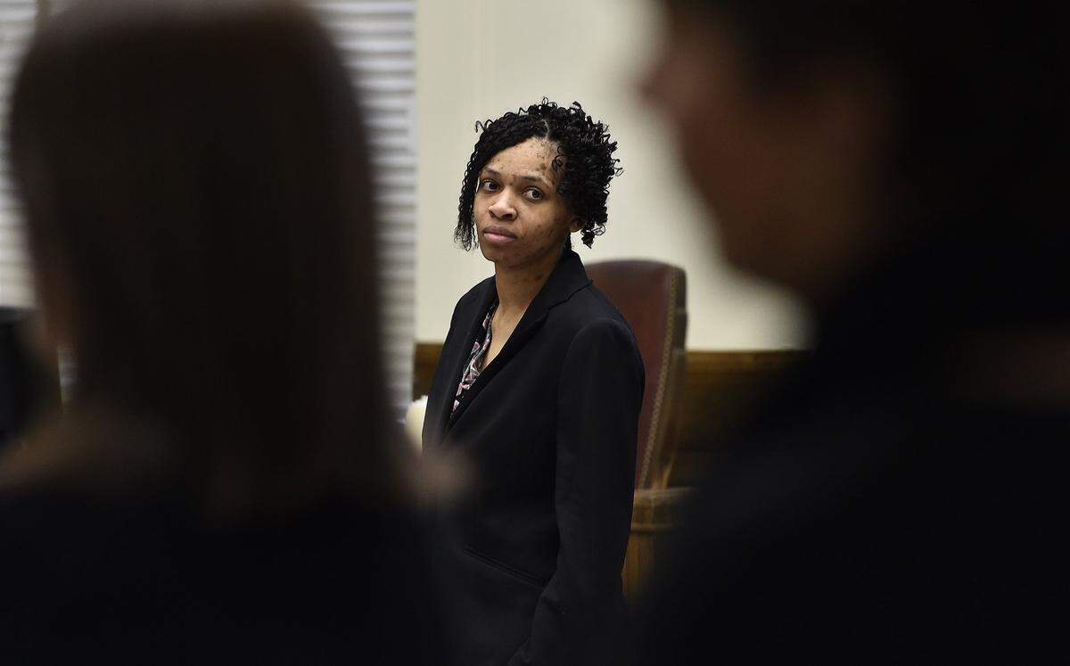 Jacole Prince (pictured), the mother of LP, a 10-year-old girl discovered locked in a closet surrounded by her own waste who weighed 32 pounds at the time, appeared in Jackson County Circuit Court Monday, Nov. 16, 2015.