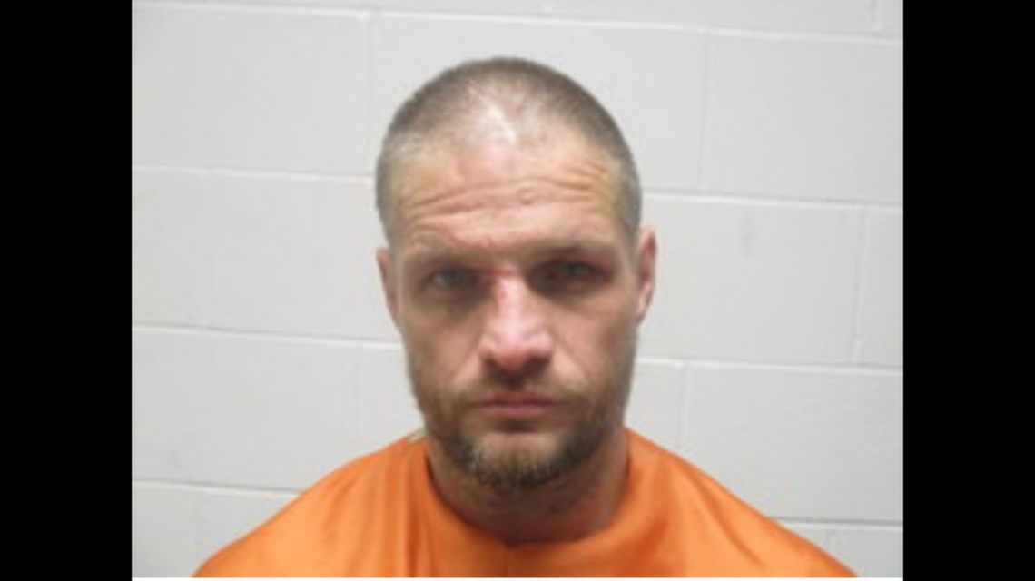 Brandon Kirby, 40, was arrested in Oklahoma on Wednesday after police say he carjacked a truck form an adult store in Missouri with a man and goat inside.