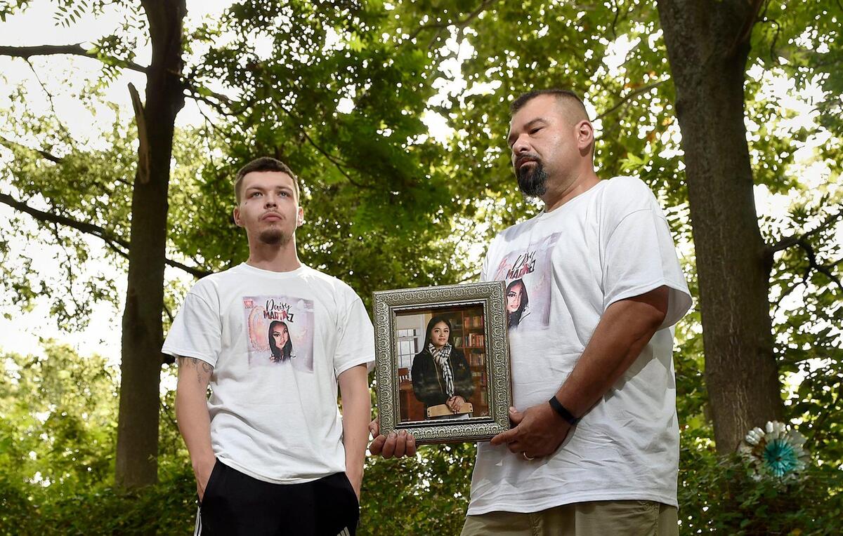 Michael Ryan, left, and father Heriberto Barraza recalled Daisy Martinez, 19, who was fatally shot Sept. 16, 2020, during a Mexican Independence Day celebration on Southwest Boulevard. Ryan, Daisy’s stepbrother, said he was very close to Daisy.
