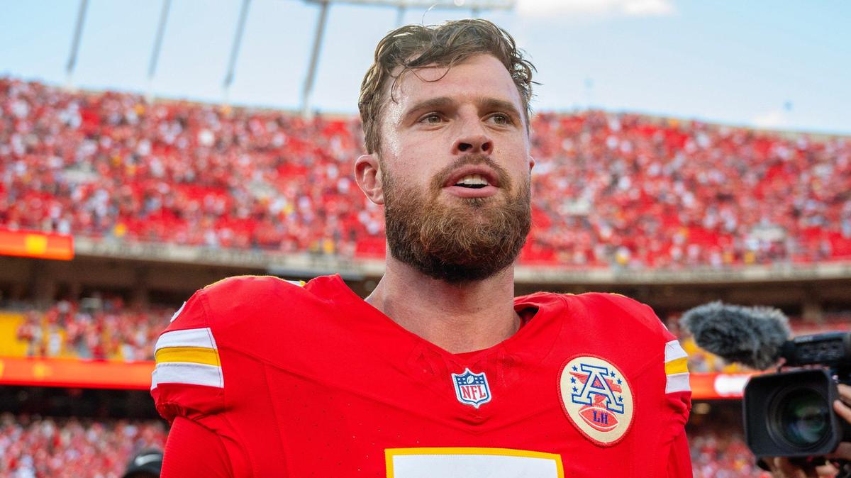 Kansas City Chiefs kicker Harrison Butker (7) walks off the field after making the game-winning kick to secure a 26-25 victory over the Cincinnati Bengals on Sunday, Sept. 15, 2024, at GEHA Field at Arrowhead Stadium.