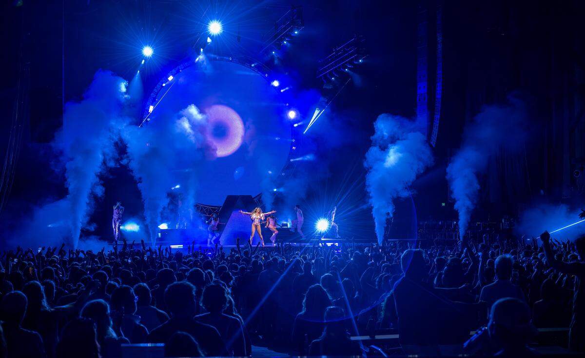 Singer Kesha performs the song “Die Young” during her Freedom Tour at the Morton Amphitheater on Wednesday, June 3, 2026, in Riverside. 