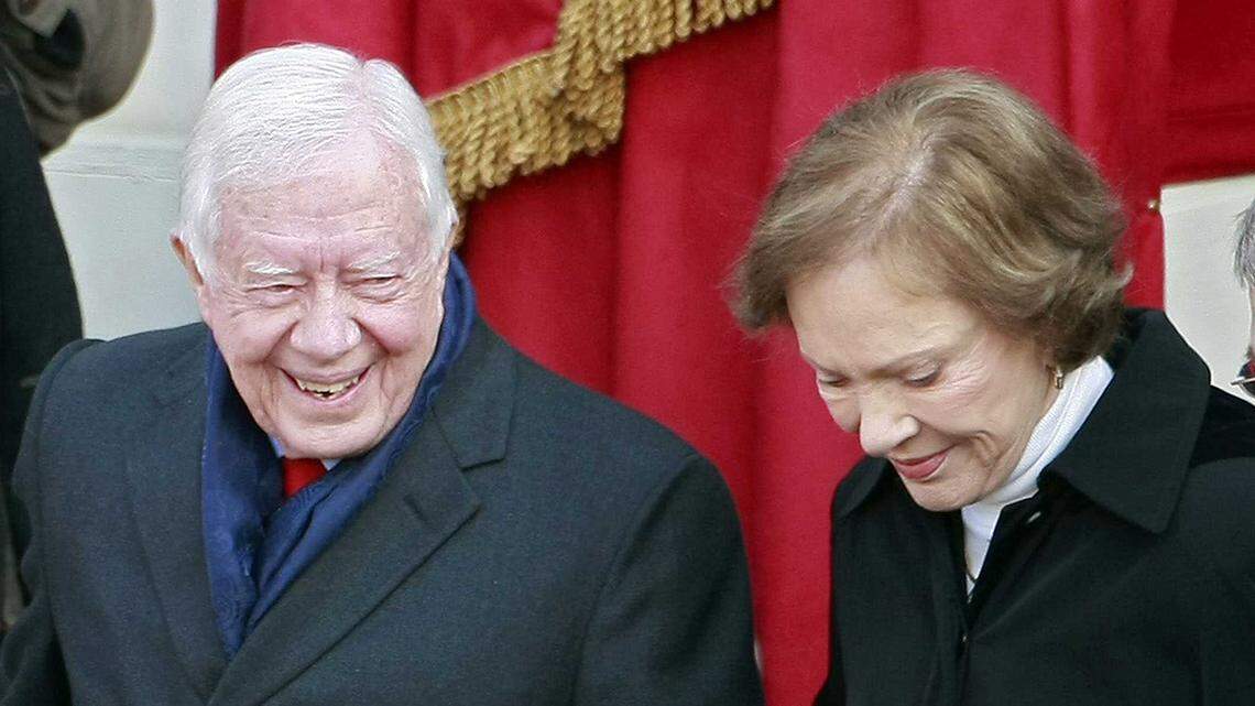 20 January 2009 - Washington, DC - Former president Jimmy Carter and wife Rosayln arrive at the inauguration of Barack Obama as the 44th President of the United States of America on the West Front of the Capitol January 20, 2009 in Washington, DC. Obama becomes the first African-American to be elected to the office of President in the history of the United States. Photo Credit: Mark Wilson/Pool/Sipa Press/0901201952