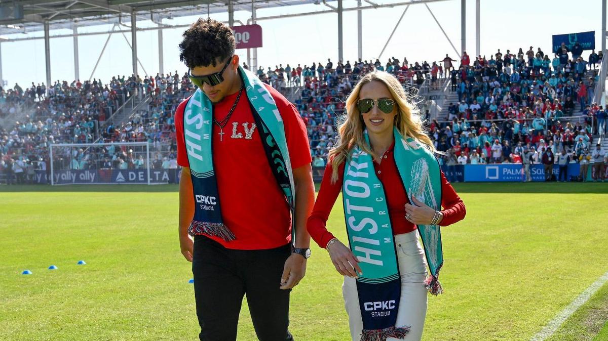 Kansas City Current co-owners Brittany and Patrick Mahomes, arrived for opening festivities for the Kansas City Current’s new CPKC Stadium on Saturday, March 16, 2024, in Kansas City.