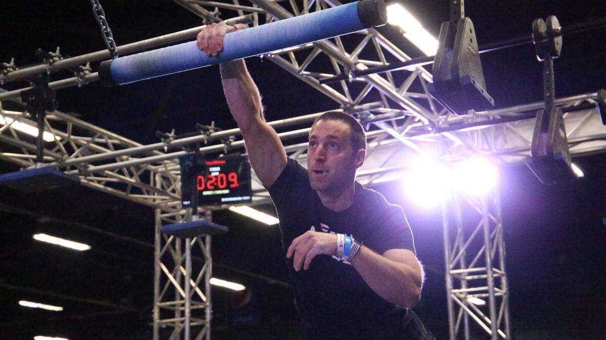 T.J. Rehak swings through the course at the National Ninja League world championships in Greensboro, North Carolina.