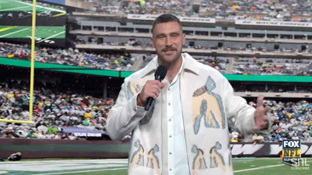 Travis Kelce made a cameo on “Saturday Night Live” on Oct. 14, 2023.