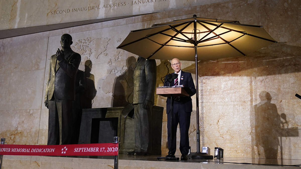 Sen. Pat Roberts of Kansas speaks at the dedication ceremony for the monument dedicated to Dwight D. Eisenhower, in Washington, D.C., on Sept. 17, 2020.