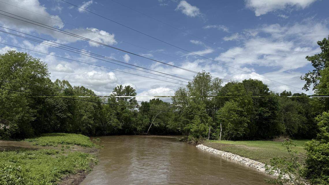 Indian Creek at Leawood City Park on Tuesday, April 27, after severe thunderstorms swept through the Kansas City metro.