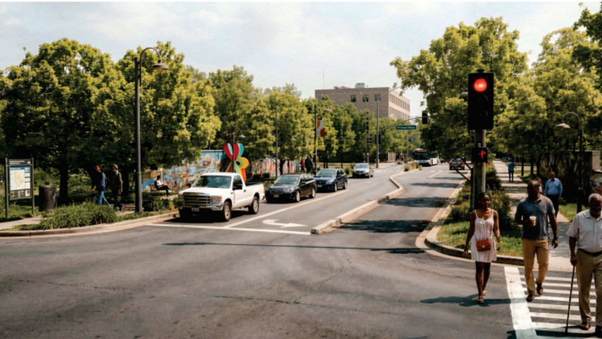 A conceptual rendering showing what a bridge crossing over U.S. Highway 71, reconfigured as a parkway, might look like.