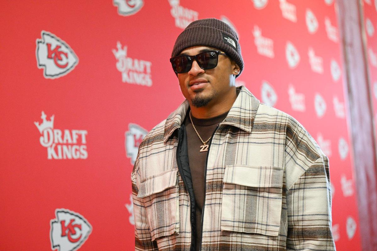 Kansas City Chiefs cornerback Trent McDuffie arrives before the Chiefs’ game with the Las Vegas Raiders on Friday, Nov. 29, 2024, at GEHA Field at Arrowhead Stadium.