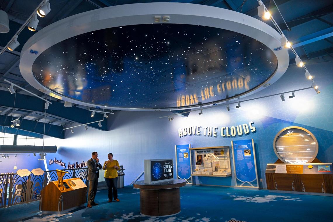 Above the Clouds, an exhibit on how Amelia Earhart and her navigator guided their plane with the use of radio waves, a sextant and the use of the Constellation, is one of 14 exhibits at the new Amelia Earhart Hangar Museum.