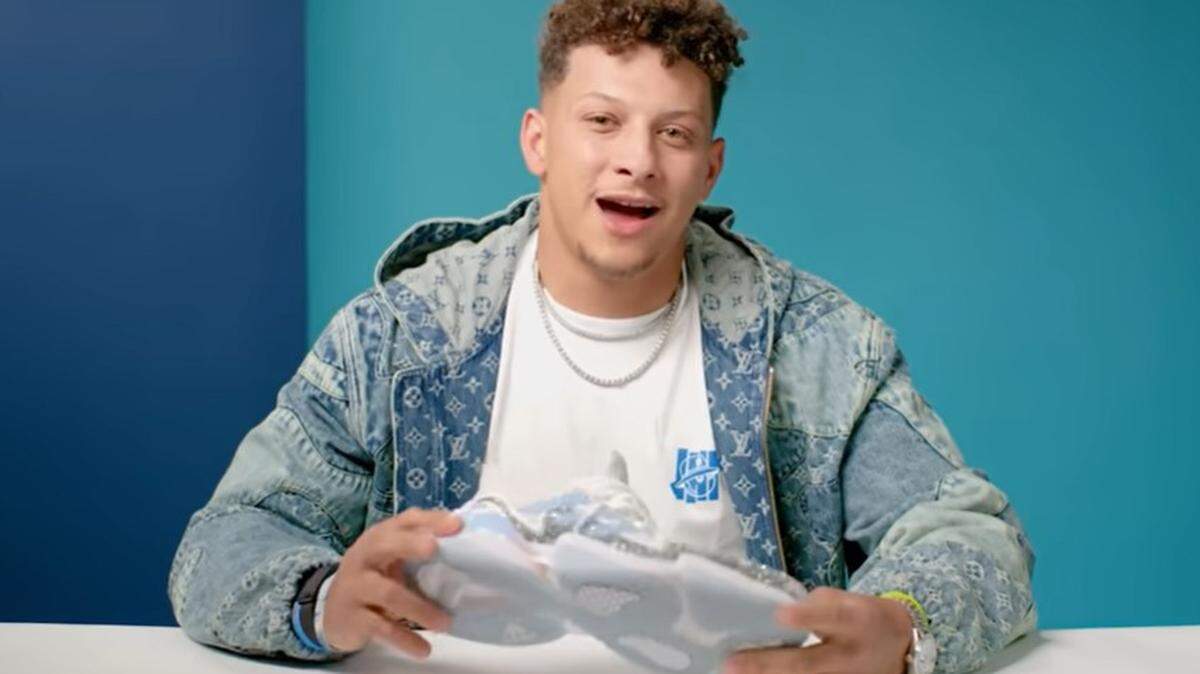 Patrick Mahomes with his one-of-a-kind sneaker from Adidas.