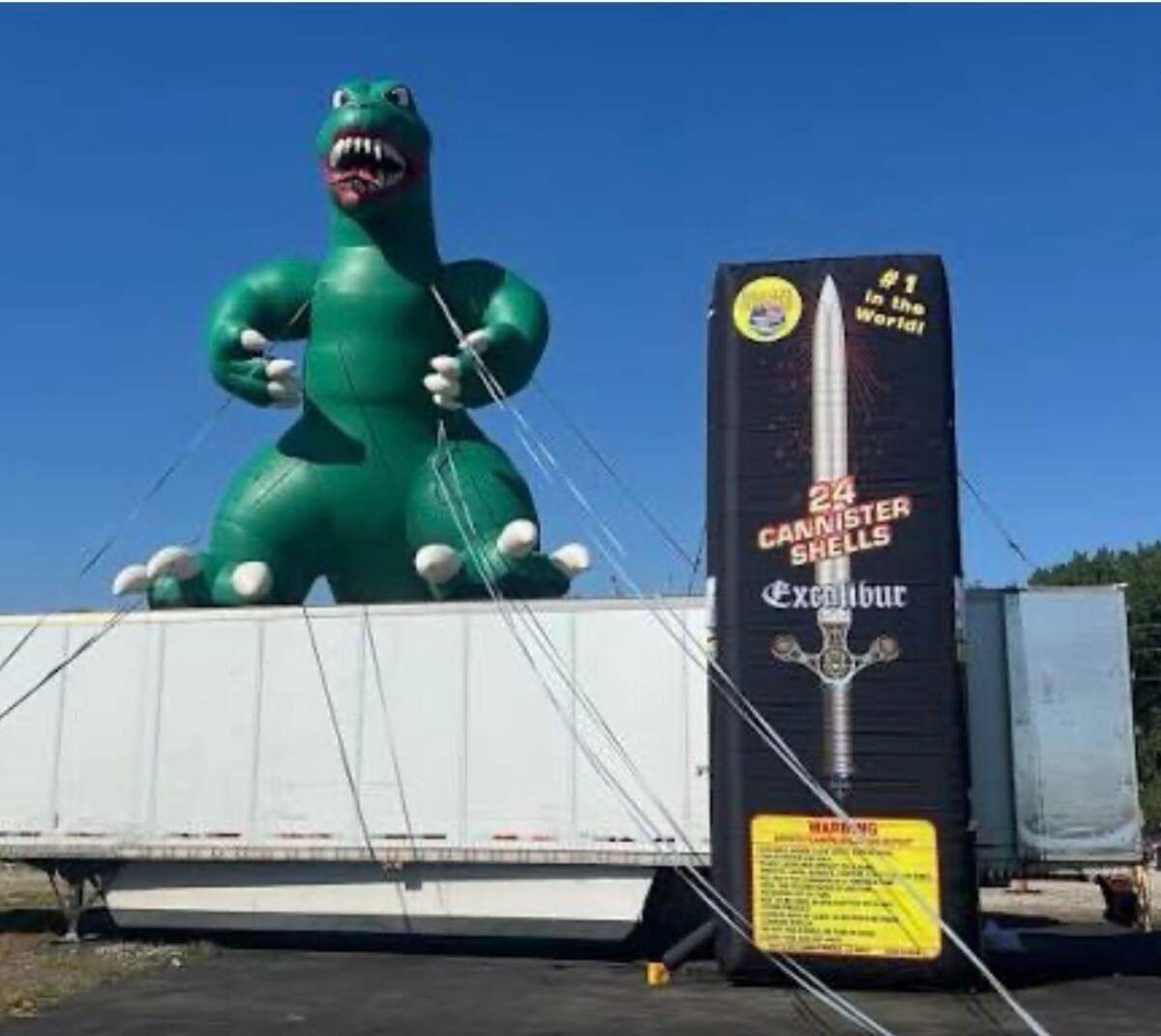 Frankie Hawkins, owner of Godzilla’s Fireworks in Independence, shared this photo of his business’s stolen inflatable. He’s offering a $1,000 reward for its return.