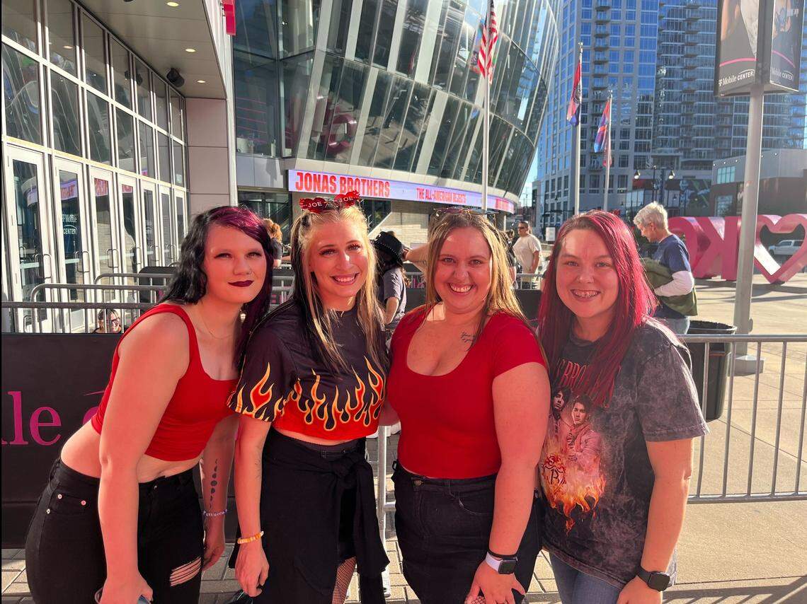 Destiny Bowen, Katie Fein, Breanna Stuart and Ashley Spicer all lined up early ahead of The Jonas Brothers’ concert Tuesday, Oct. 7 in Kansas City. Bowen and Fein are relatives, but outside of that, they all had never met each other until the show.