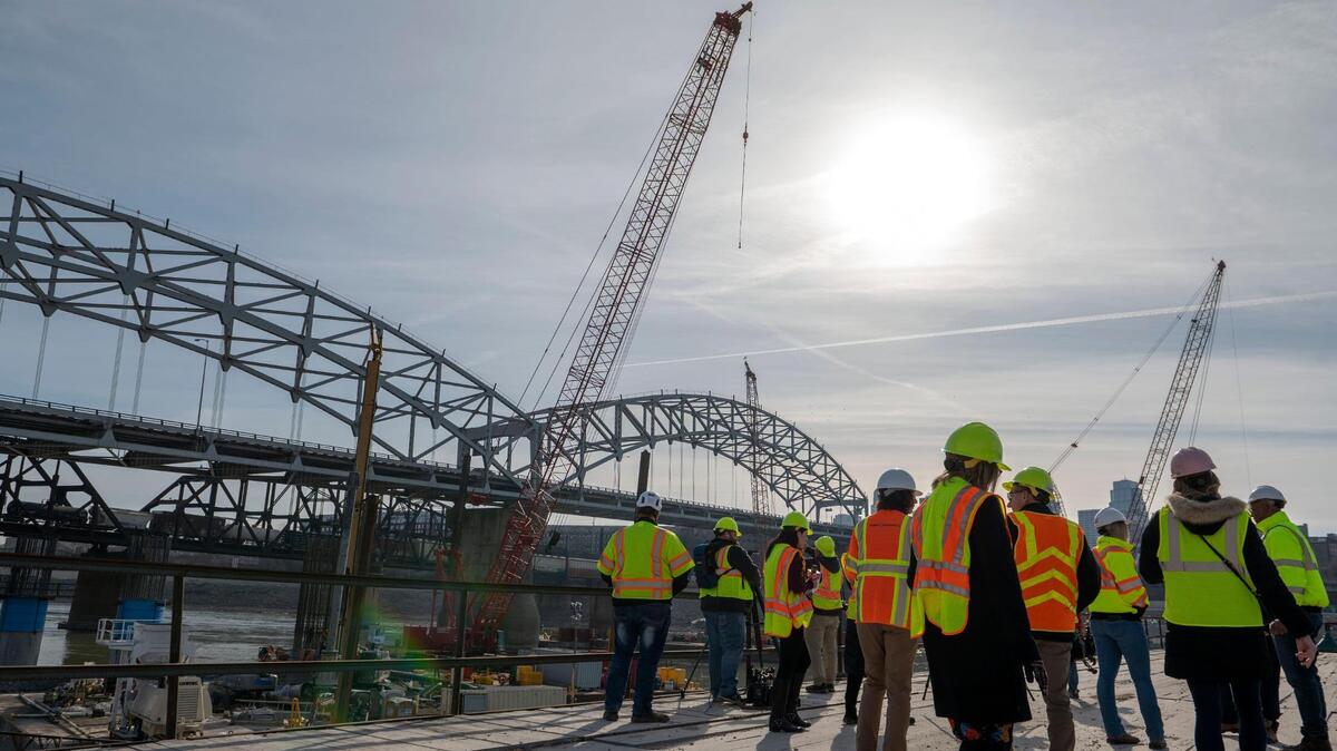 The design-build team for the replacement of the Buck O’Neil Bridge led media on a tour of the construction site up close during a press conference for the project in Kansas City in January 2022. They discussed the major road closures that will be taking place in the upcoming months.