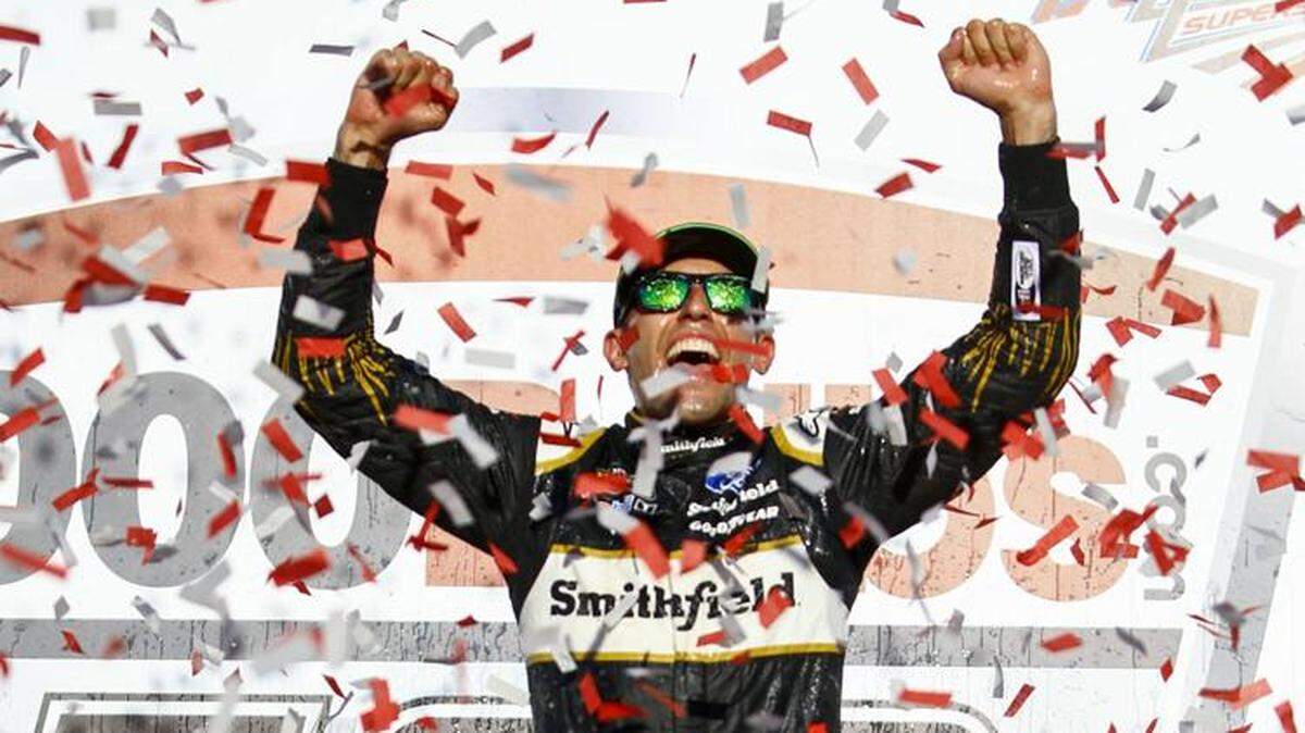 It was a jubilant scene in victory lane for Sunday’s winner in Alabama, Aric Almirola.