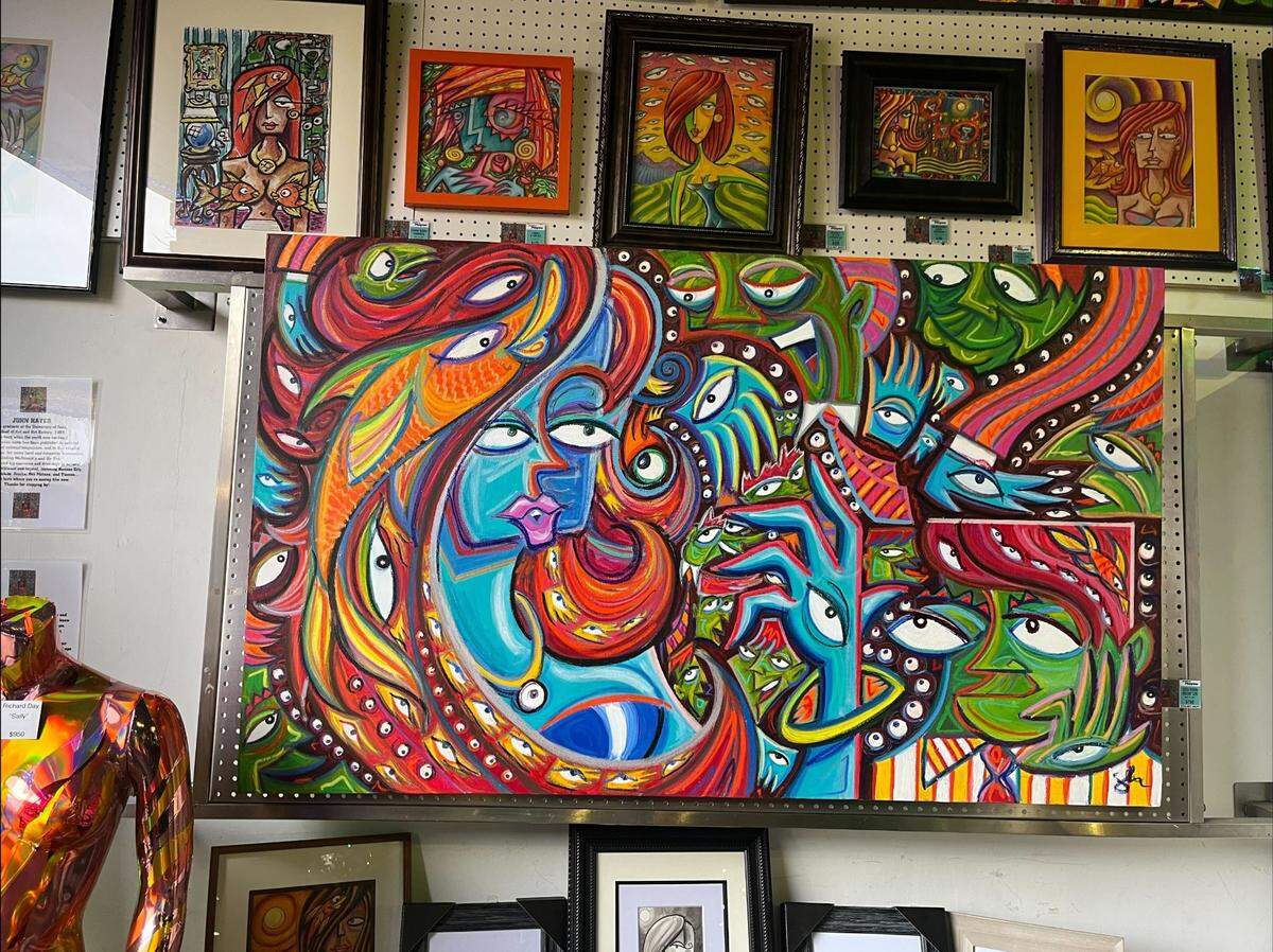 Artwork is displayed inside the MOD Gallery for April’s First Friday event.