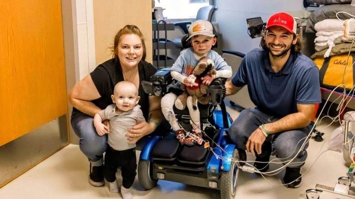Tucker Langford is pictured with his mother, Chandler Langford; brother, Waylon Langford; and father, Dakota Langford. Tucker has battled a rare skin condition since birth and has been recently placed on at-home hospice care.