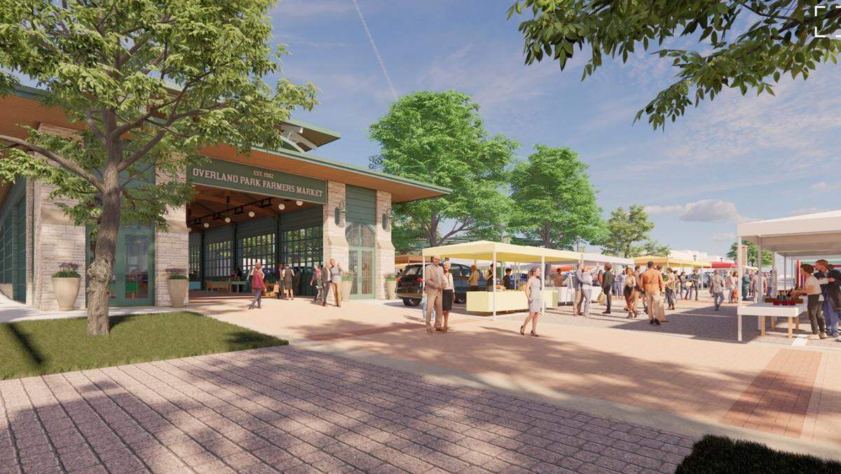 Overland Park’s new downtown farmers market will include a more level surface for outdoor vendors, plus an indoor pavilion that can be transformed by opening up the doors and windows. 