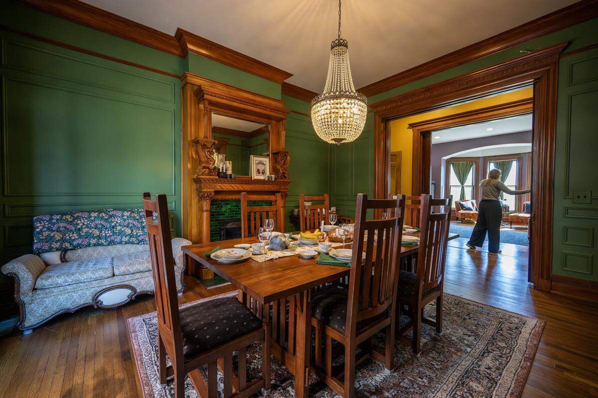 The dining room is seen as Bethany Bezanson gives a tour of her home on Wednesday, April 8, 2026, in Kansas City.