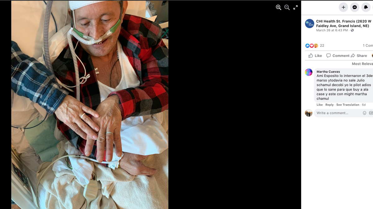 Julio Chamel and Martha Vela Cuevas were married late last month in the ICU at a Nebraska hospital where he was being treated for COVID-19 and a related infection, according to reports.