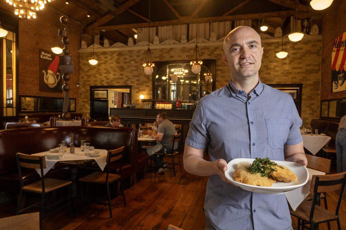 Nicholas Grünauer, owner of Grünauer, which serves authentic Austrian and Central European cuisine in Kansas City's Freight House District. 