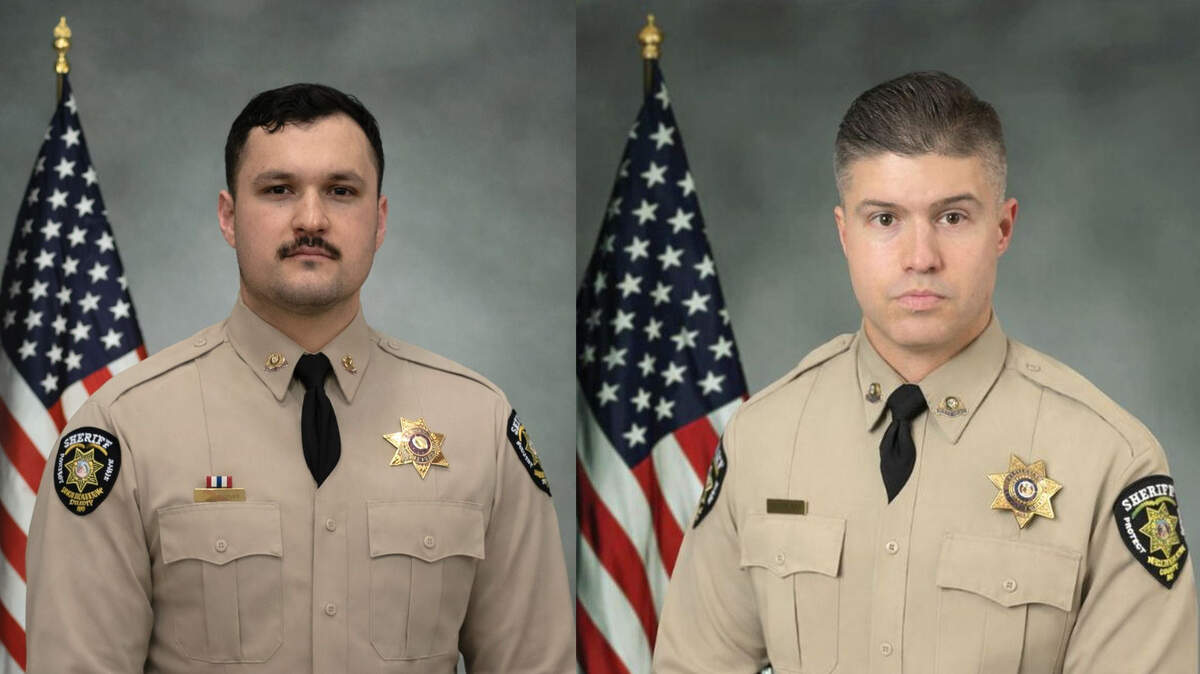 Christian County, Missouri, Sheriff deputies Gabriel Ramirez, left, and Michael Hislope were identified as the two law enforcement officers shot and killed, one in a traffic stop Monday afternoon, and the other in a shootout with the suspect hours later.