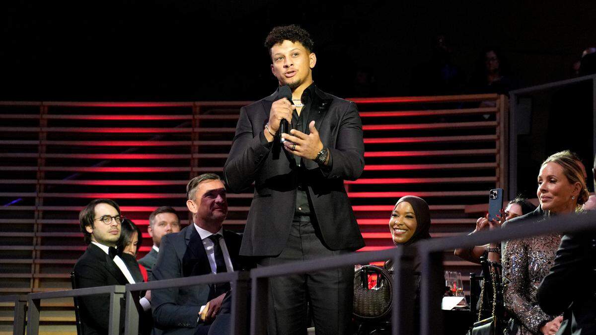Patrick Mahomes speaks onstage during the 2024 TIME 100 Gala at Jazz at Lincoln Center on April 25, 2024 in New York City.