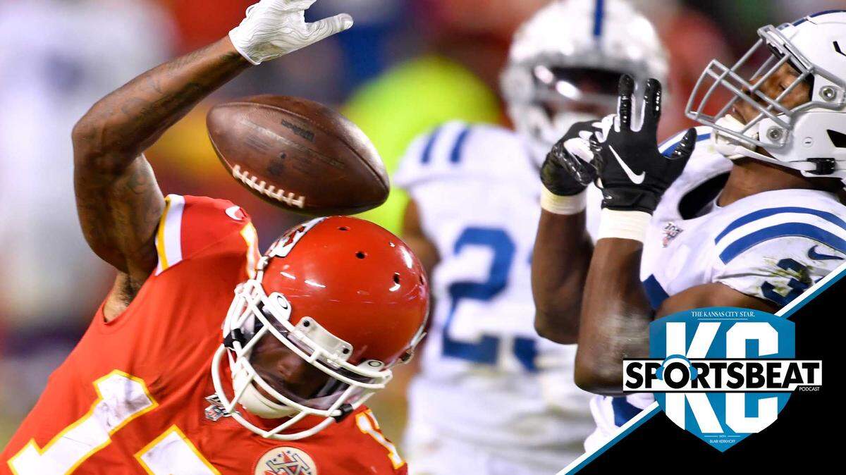 Kansas City Chiefs wide receiver Mecole Hardman (17) loses sight of the ball as Indianapolis Colts defensive back George Odum (30) tries to find the ball as it fall incomplete in the fourth quarter during the Kansas City Chiefs and Indianapolis Colts football game at Arrowhead Stadium on Sunday.