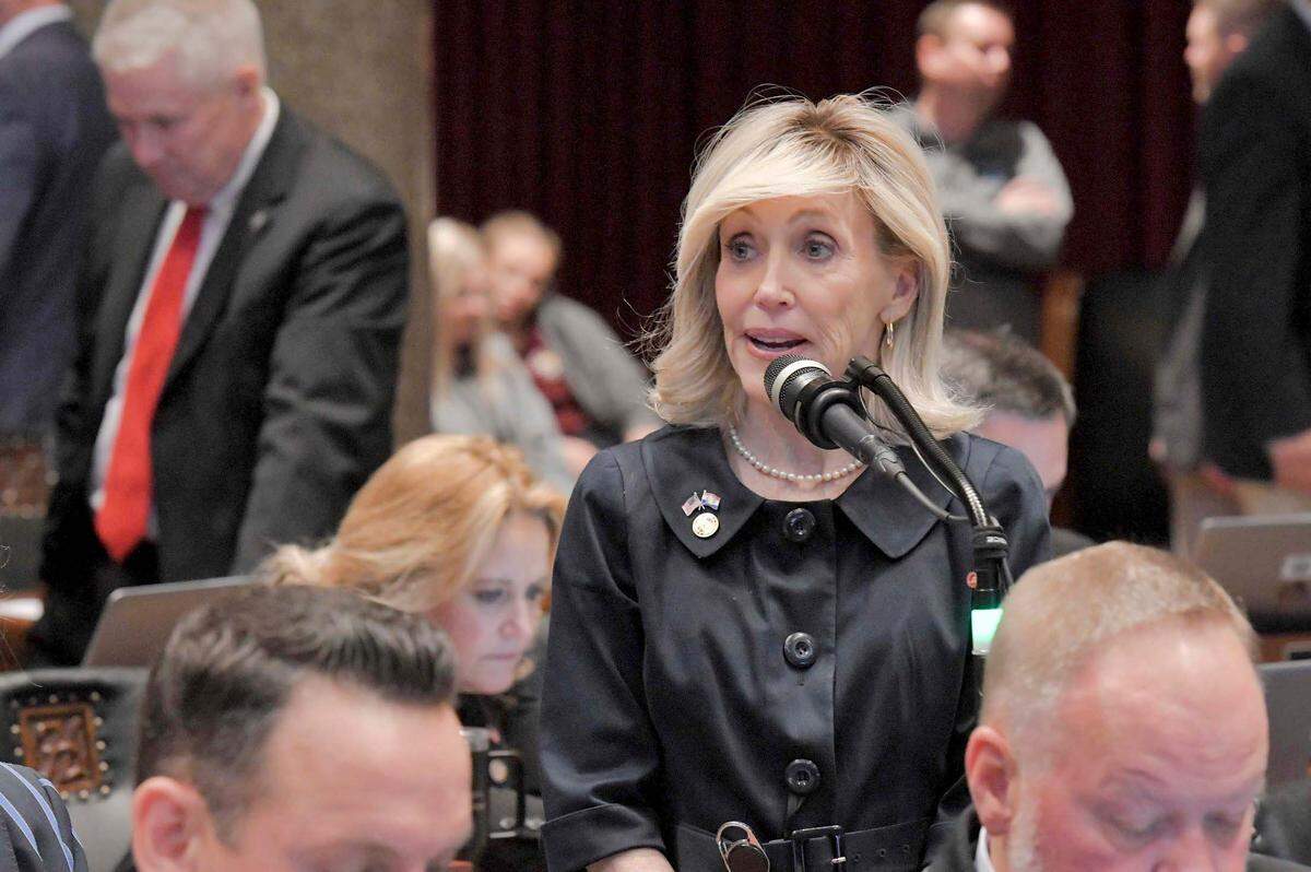 Missouri state Rep. Sherri Gallick, a Belton Republican, speaks on the Missouri House floor during a debate in 2024.