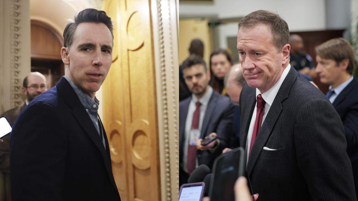 Missouri GOP senators Josh Hawley and Eric Schmitt offer muted support, wary of a prolonged Middle East war and a War Powers vote.