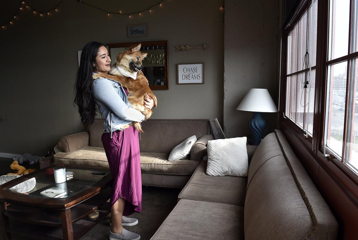 Rebeca Garcia lives with her adopted mutt Cleo in the River Market's Cold Storage Lofts. She's working as a secretary while saving money to finish college, and says that if she didn't have an income restricted apartment, she couldn't afford to live downtown.