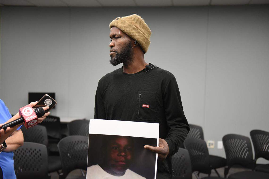 Daniel Estell speaks to reporters Wednesday, Sept. 20, 2023, after a press conference about cold case investigations, including charges that have been filed in the 1997 murder of his brother, Dion Estell.