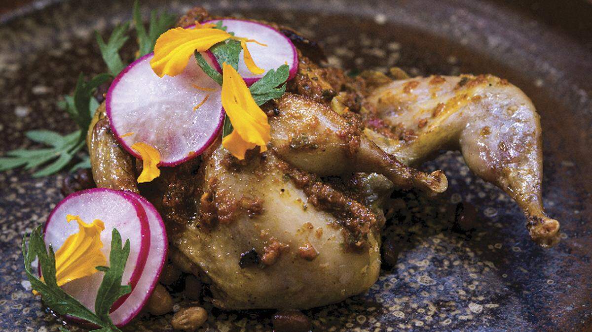 Fox and Pearl’s chermoula-rubbed quail.