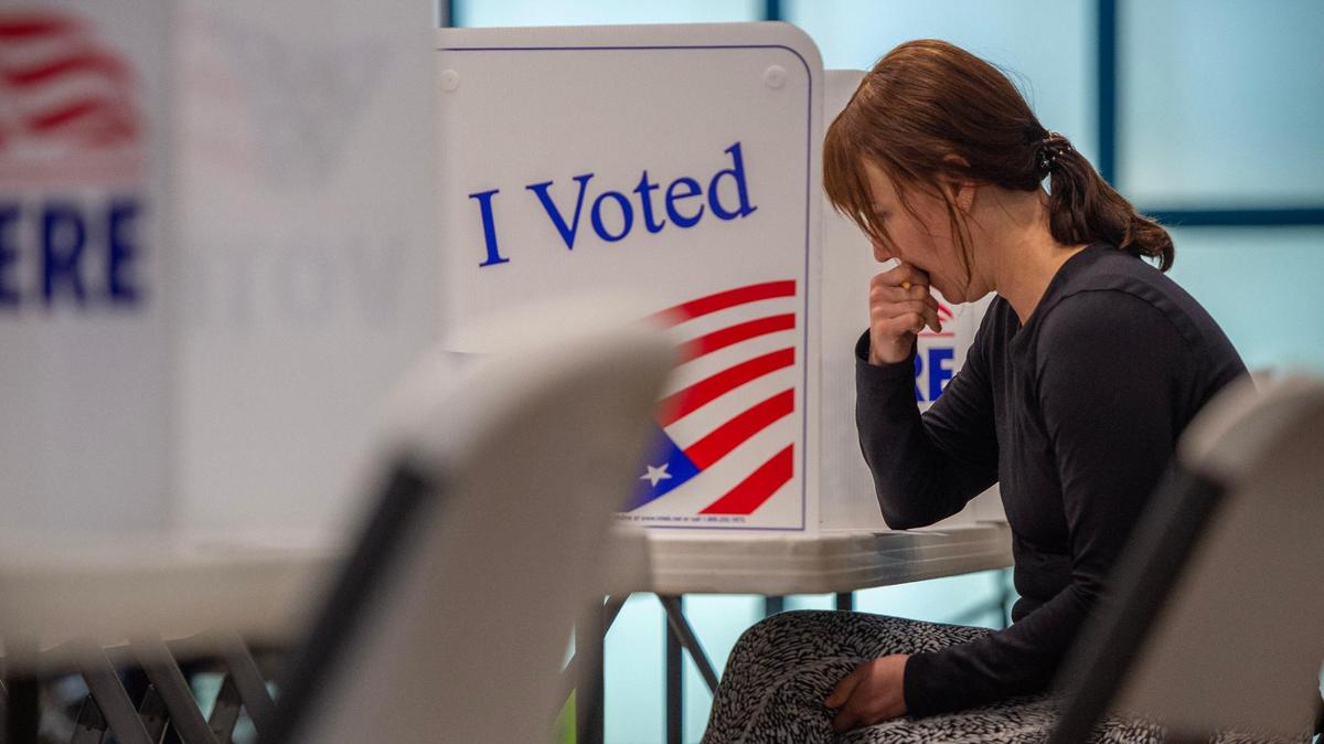 Angela Strohn casts her ballot at Country Club Christian Church during city-wide elections Tuesday, April 4, 2023, in Kansas City.