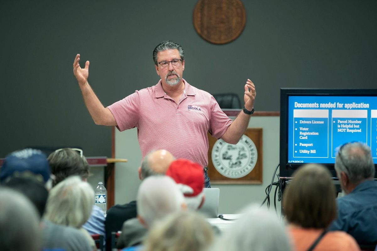Joe Nicola, a Jackson County pastor and Republican nominee for District 11 in the Missouri Senate, spoke at a discussion on a senior property tax freeze. The event was held Thursday, October 10, 2024 at the Buckner City Hall.
