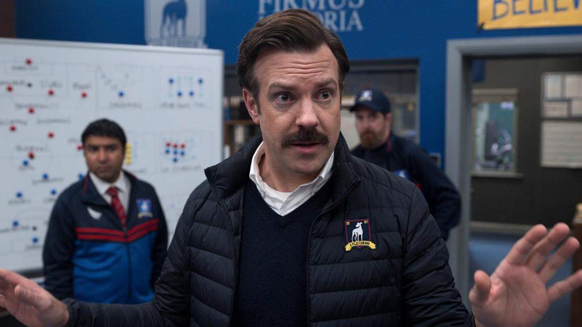 Jason Sudeikis returns as the title character of “Ted Lasso,” an American college football coach who must learn to coach a professional British soccer club.