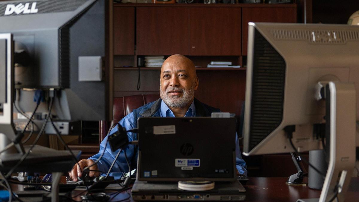 Chester Brock works from his home office on Tuesday, Feb. 7, 2023, in Lee’s Summit. Brock is attempting to receive an E-tax refund from Kansas City since he works from home, but the city has made the refund process difficult for taxpayers.