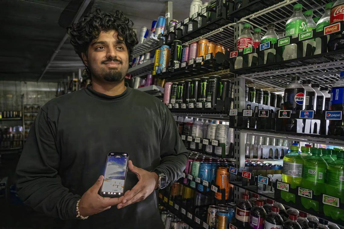 Asad Morani, owner of the Sunoco Lake-N-Dale convenience store, hid in the store’s cooler seen here on Tuesday, April 14, 2026, as an EF-2 tornado hit Hillsdale, Kansas, on Monday. 