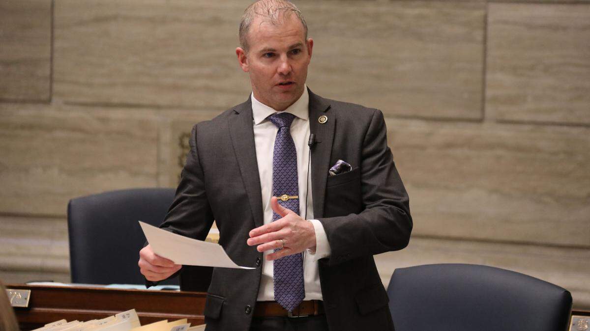 Missouri Sen. Rick Brattin, a Harrisonville Republican, speaks on the Senate floor in this file photo.