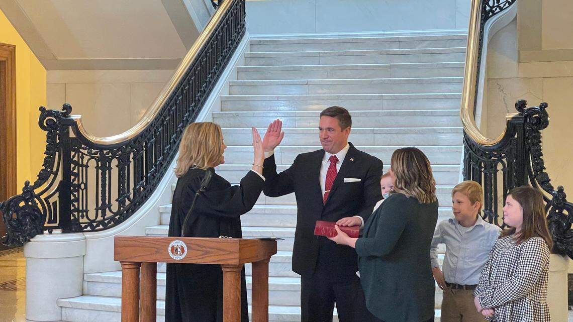 Andrew Bailey was sworn in as Missouri’s new attorney general during a ceremony in Jefferson City Tuesday.