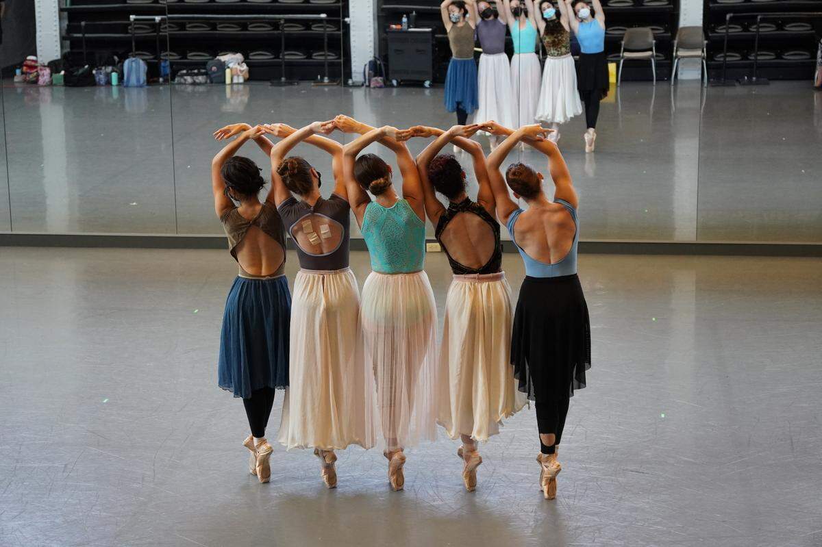 Kansas City Ballet dancers rehearse “Serenade,” with choreography by George Balanchine and staging by Victoria Simon.