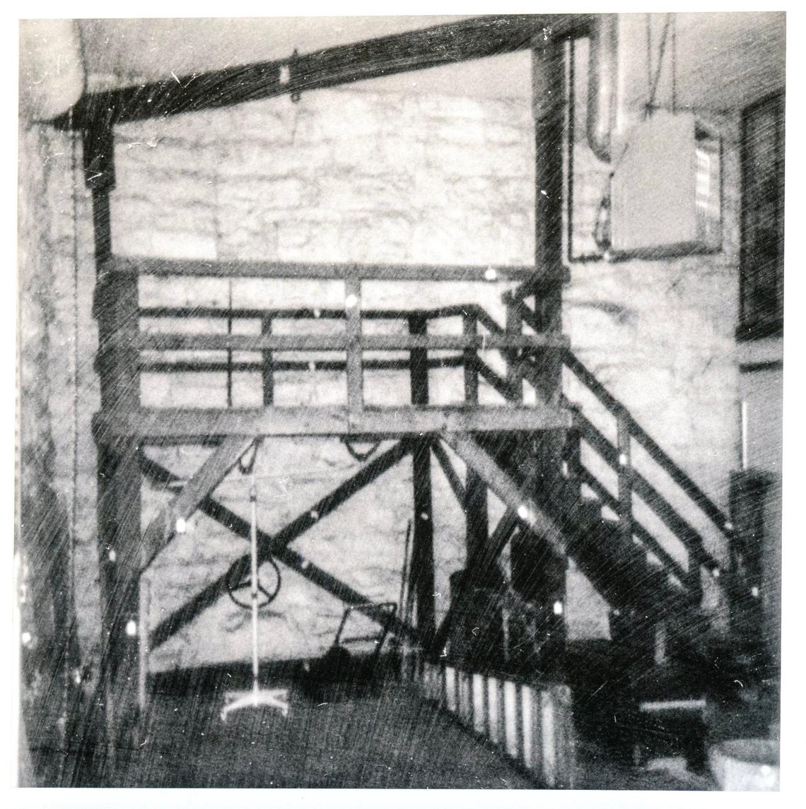 An old photo shows the gallows that were once used for executions at the Kansas State Penitentiary. The gallows have been disassembled and removed from the facility.