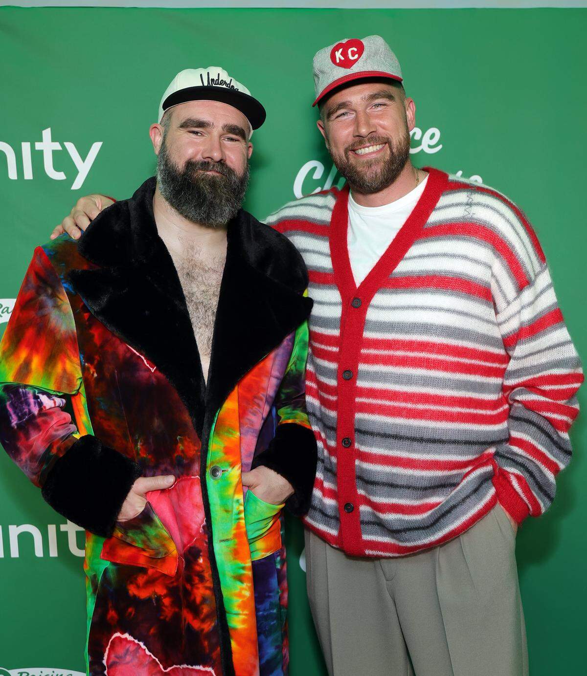 Jason Kelce and Travis Kelce attend The New Heights Party with Jason & Travis Kelce during Super Bowl week in San Francisco.