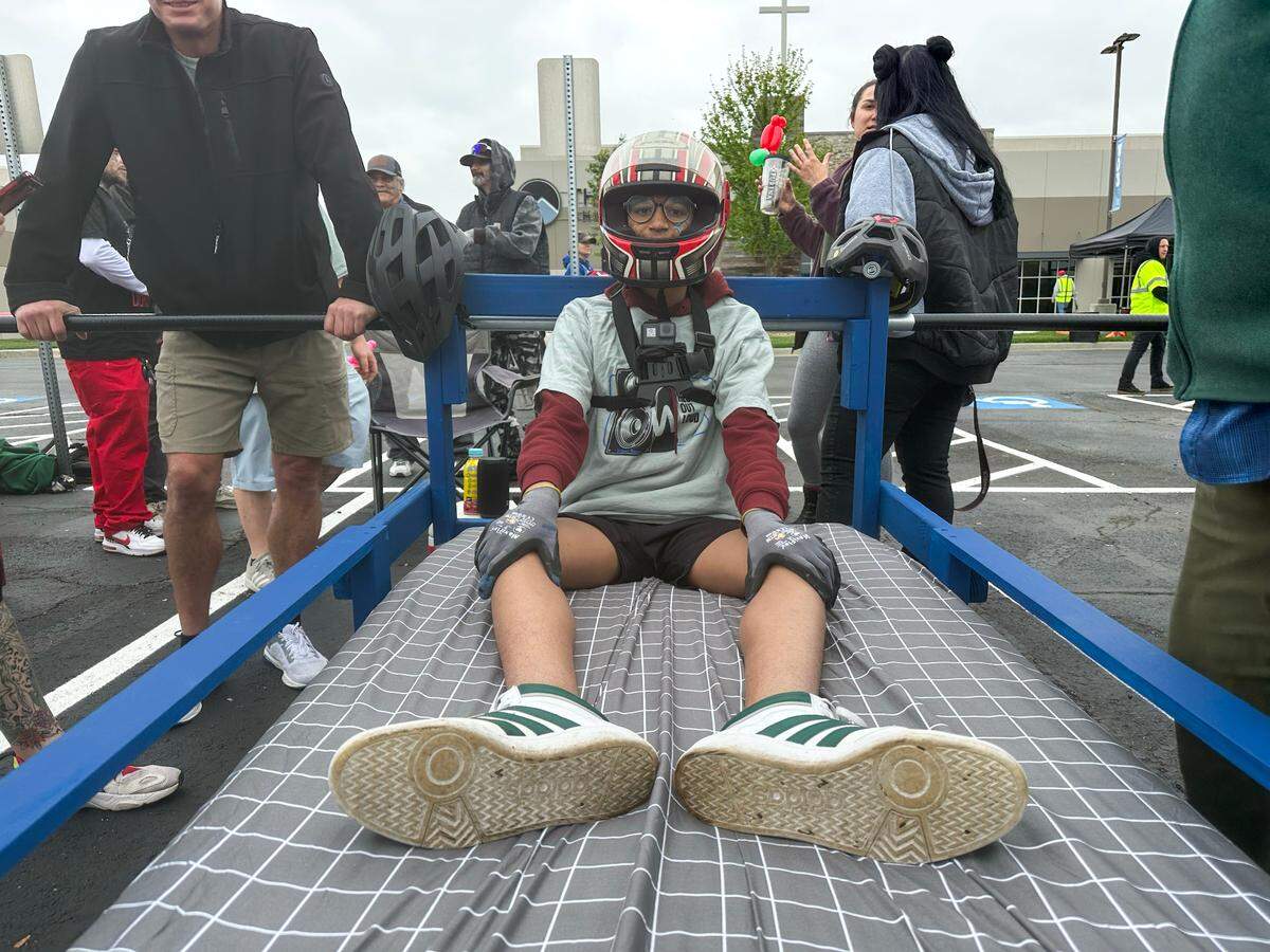 Chance Hurd wasn’t getting any sleep as he rode aboard the Snorelords’ entry in the Running of the Beds.