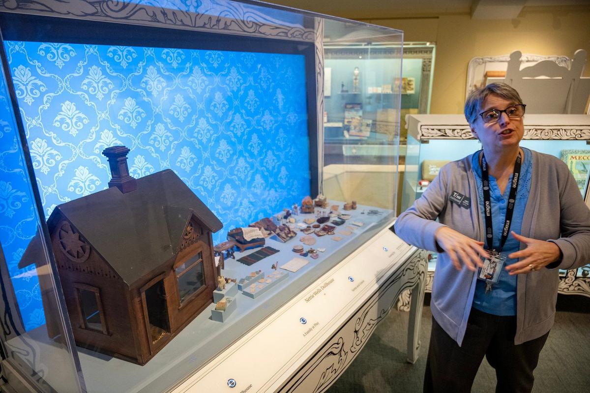 Amy McKune, the museukm’s curator and senior manager of collections, describes the Nettie Wells Dollhouse, circa 1885, created by Harvey Jesse Wells.