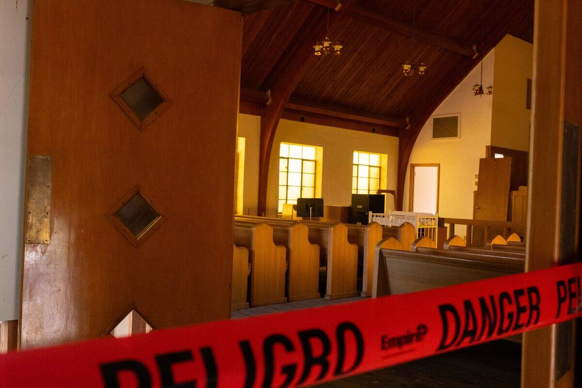The interior of Grinter Chapel during a ceremony on Thursday, March 12, 2026, in Kansas City. The deed to the former church property was given back to the Kansas Delaware Tribe of Indians, Inc.