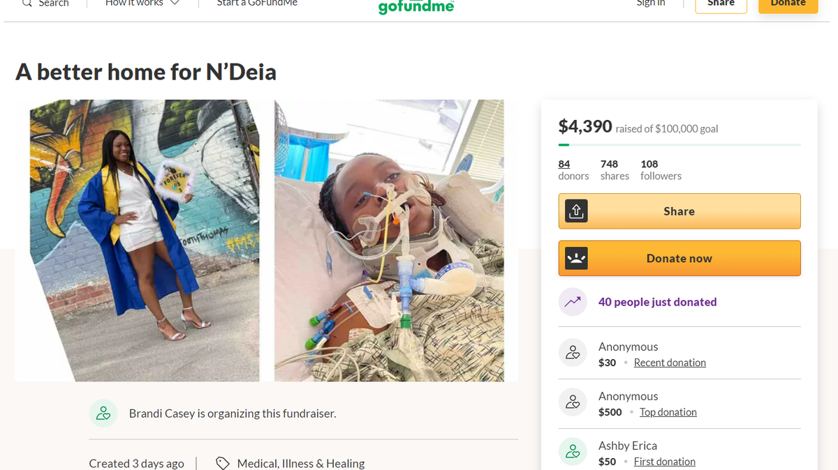 A GoFundMe online fundraiser for 18-year-old N’Deia Porter, who was shot, has a goal of $100,000.