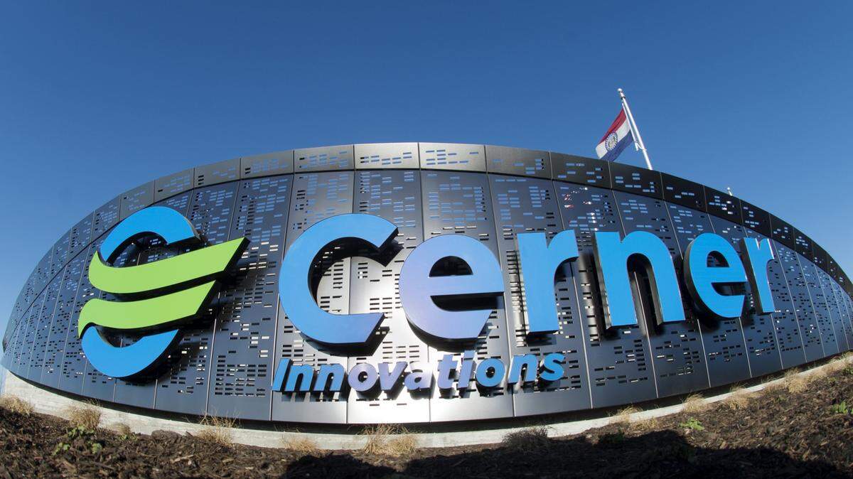 A large sign denotes the Cerner Corp. Innovations campus at 8779 Hillcrest Rd. in Kansas City.