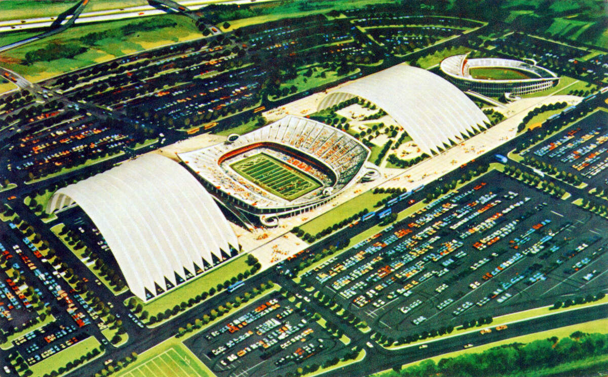 One plan for the Truman Sports Complext called for rolling roofs. This is circa 1967.